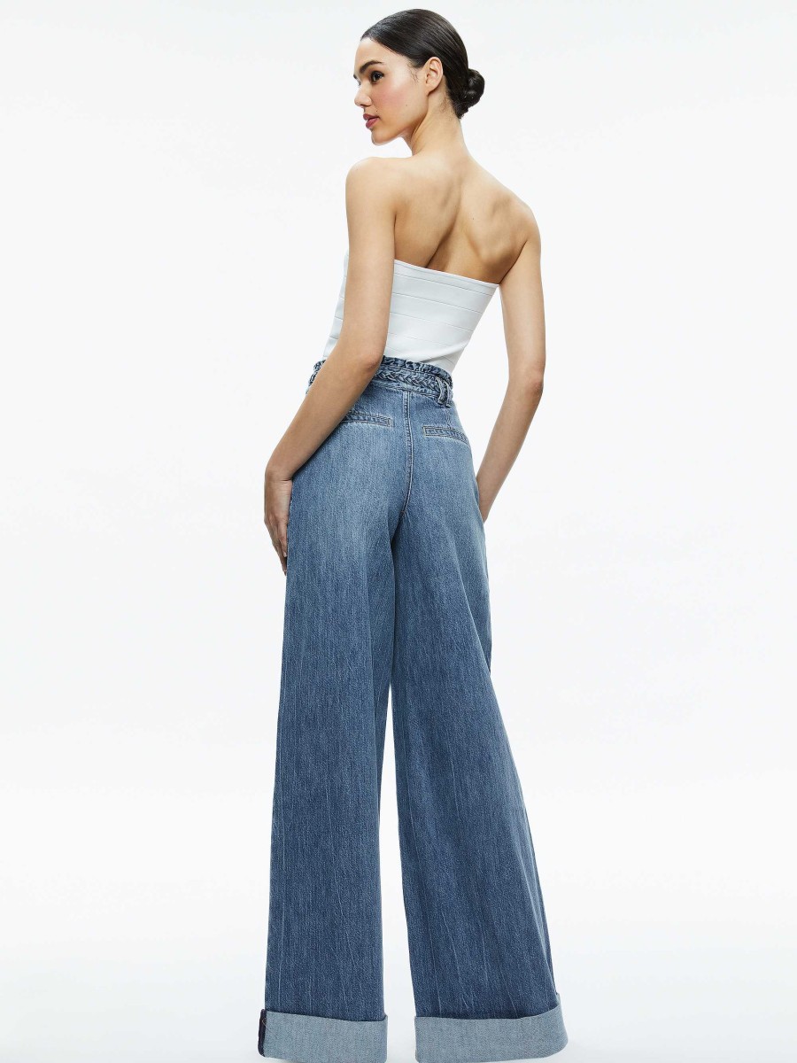 Alice and Olivia Harriet Wide Leg High Rise Paperbag Jean | Pants