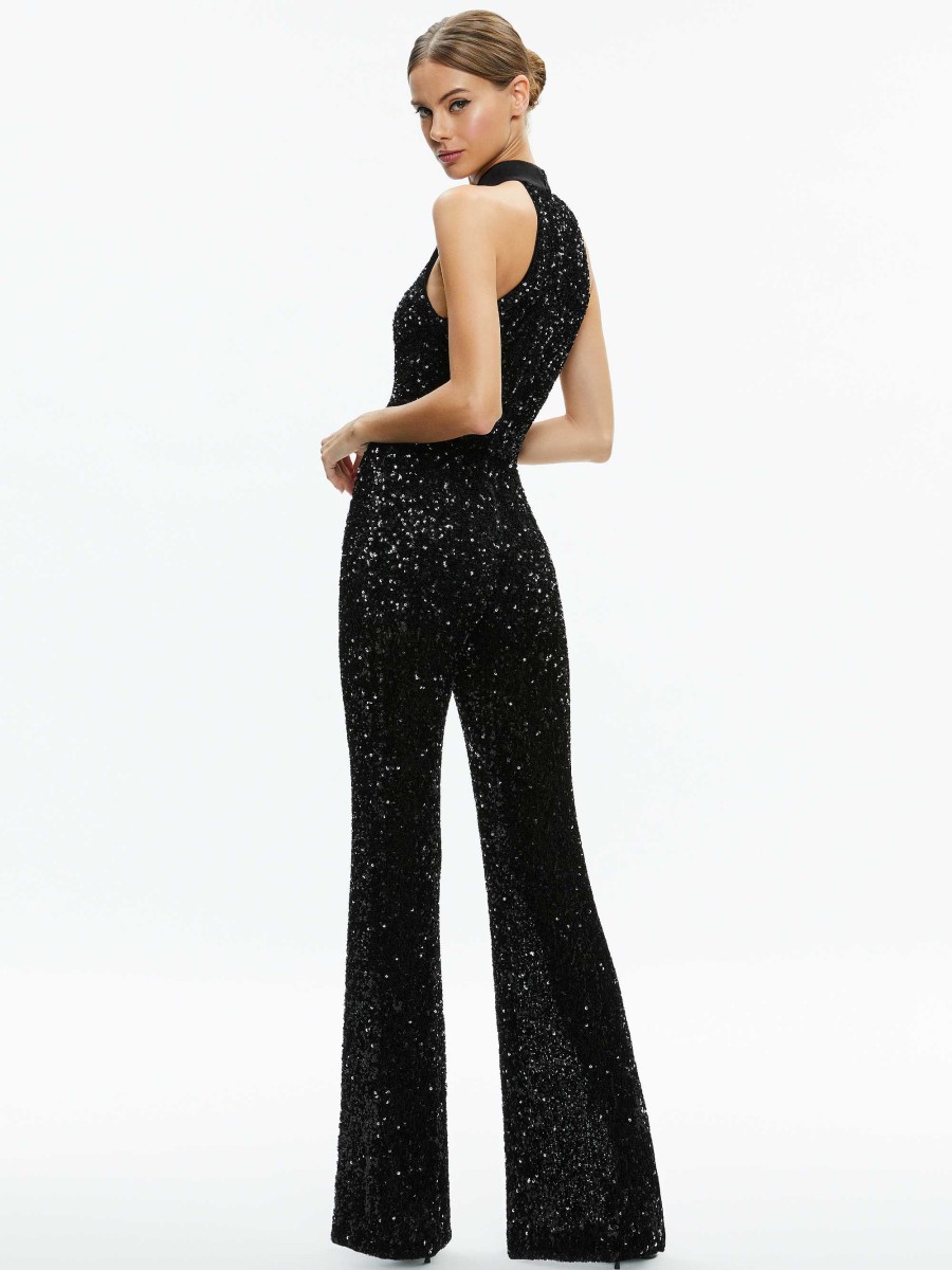 Alice and Olivia Cataline Sequin High Neck Wide Leg Jumpsuit | Jumpsuits