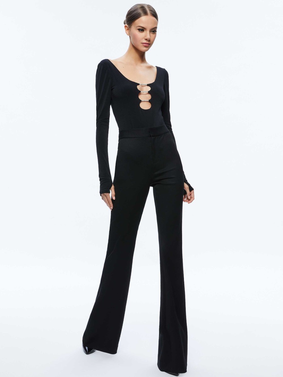 Alice and Olivia Kalena Scoop Neck Cutout Bodysuit | Tops