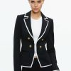 Alice and Olivia Mya Contrast Piping Fitted Blazer | Jackets + Coats