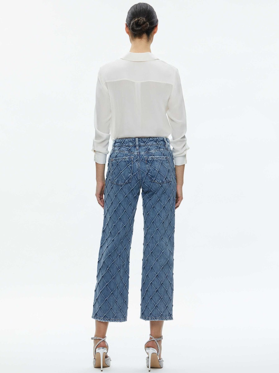 Alice and Olivia Weezy Quilted Embellished Cropped Mid Rise Jean | Pants