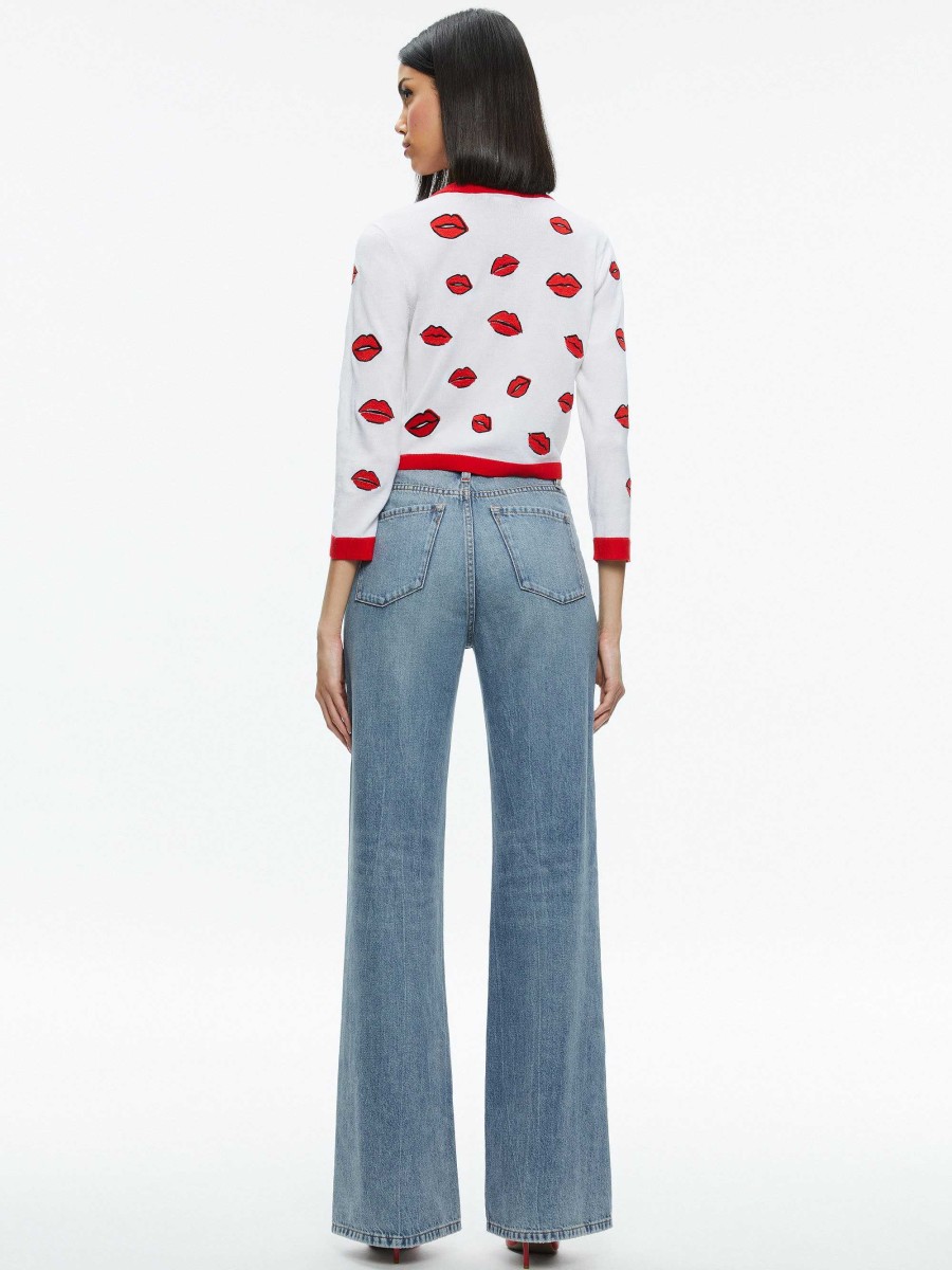 Alice and Olivia Daroda Kiss Crewneck Cropped Cardigan | Sweaters