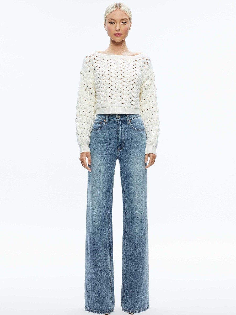 Alice and Olivia Allene Cable Knit Crewneck | Sweaters