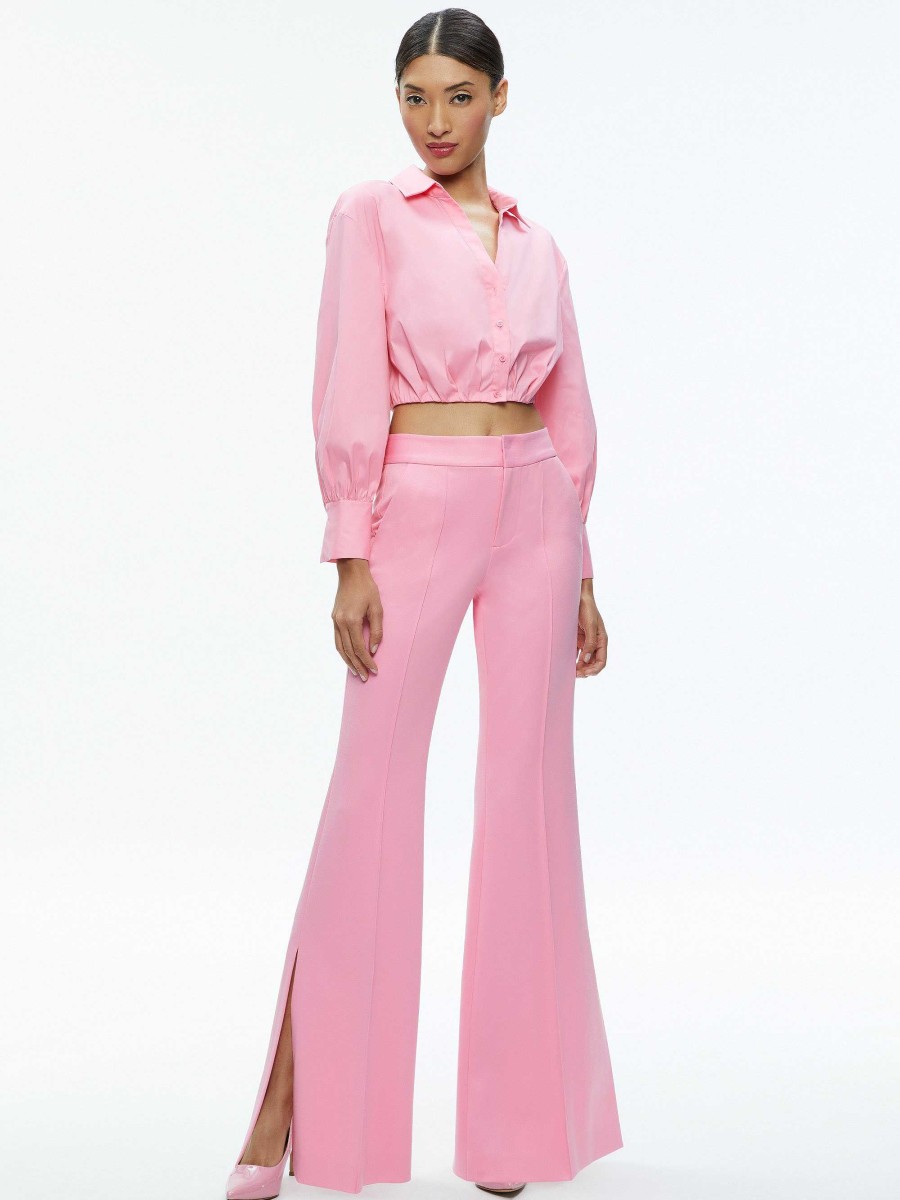 Alice and Olivia Macey Notch Collar Fitted Blazer + Danette High Rise Flare Slit Trouser | Matching Sets