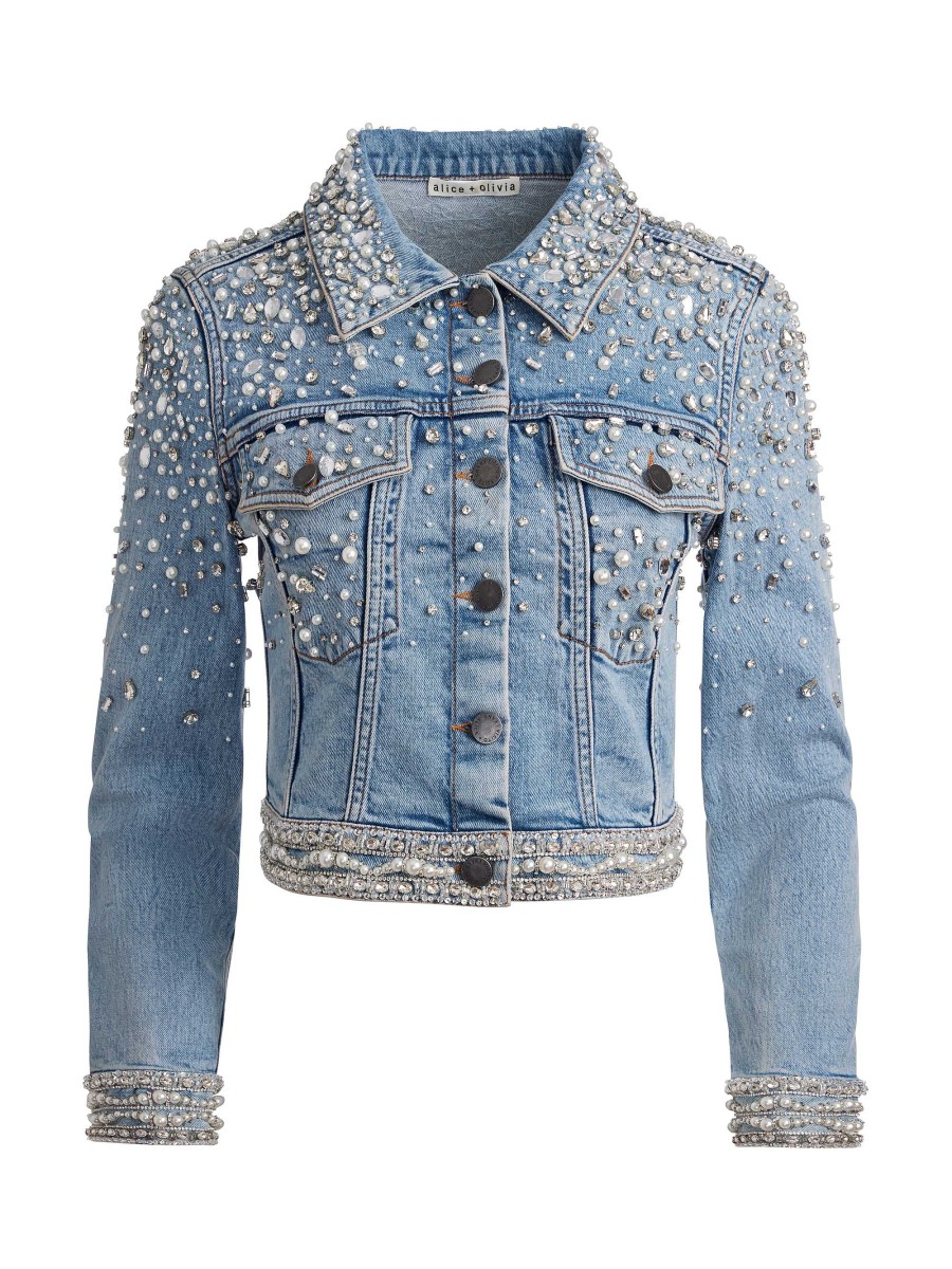 Alice and Olivia Nelson Embellished Fitted Denim Jacket | Jackets + Coats