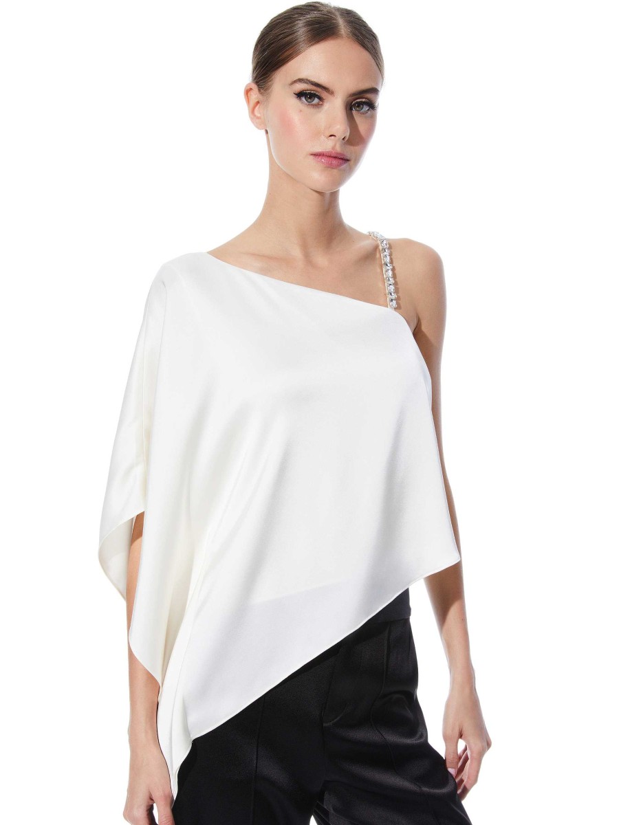 Alice and Olivia Riko One Shoulder Embellished Strap Top | Tops