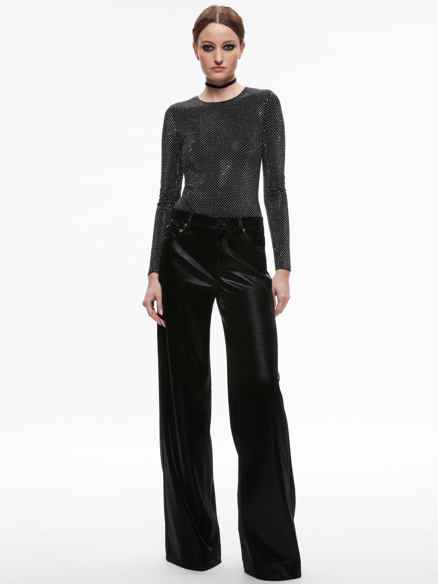 Alice and Olivia Taeyn Embellished Crew Neck Bodysuit | Tops