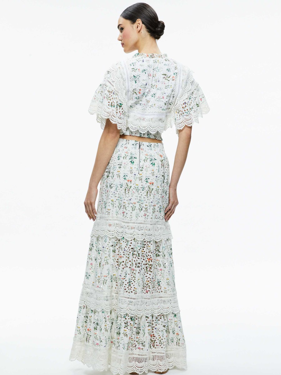 Alice and Olivia Reise Embroidered Tiered Maxi Skirt | Skirts