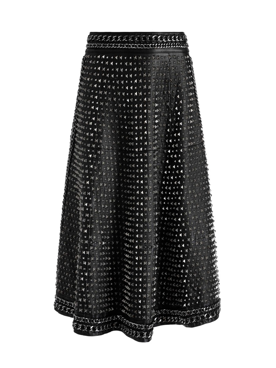 Alice and Olivia Sosie Studded Leather Midi Skirt | Skirts