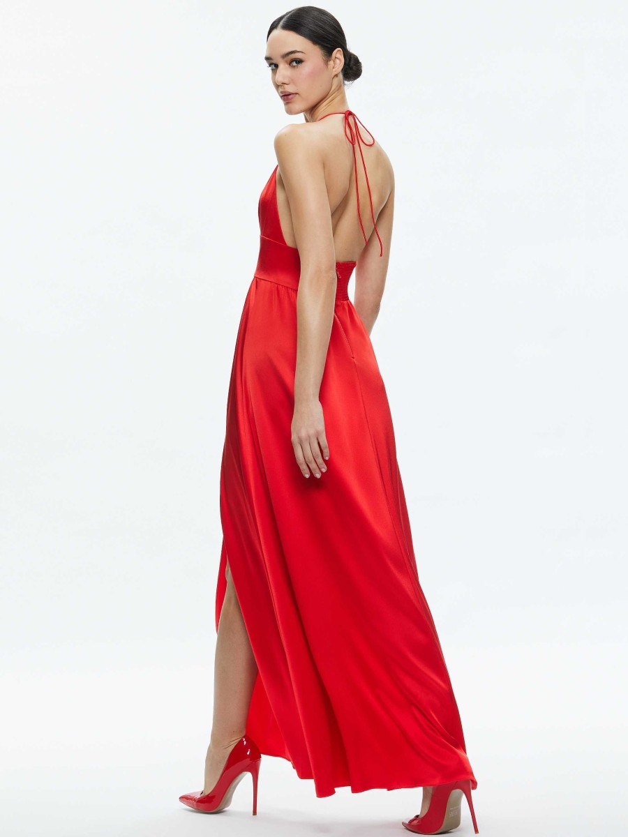 Alice and Olivia Hannah Deep V-Neck Scarf Maxi Dress | Dresses