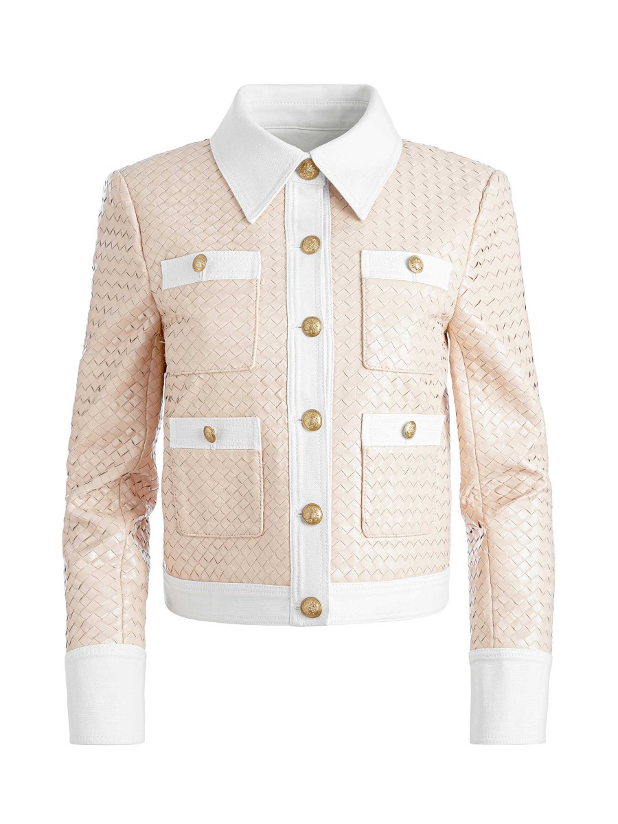 Alice and Olivia Kinley Woven Vegan Leather Jacket | Jackets + Coats