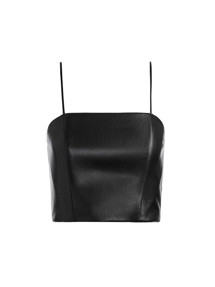 Alice and Olivia Pearle Vegan Leather Spaghetti Strap Bustier | Tops