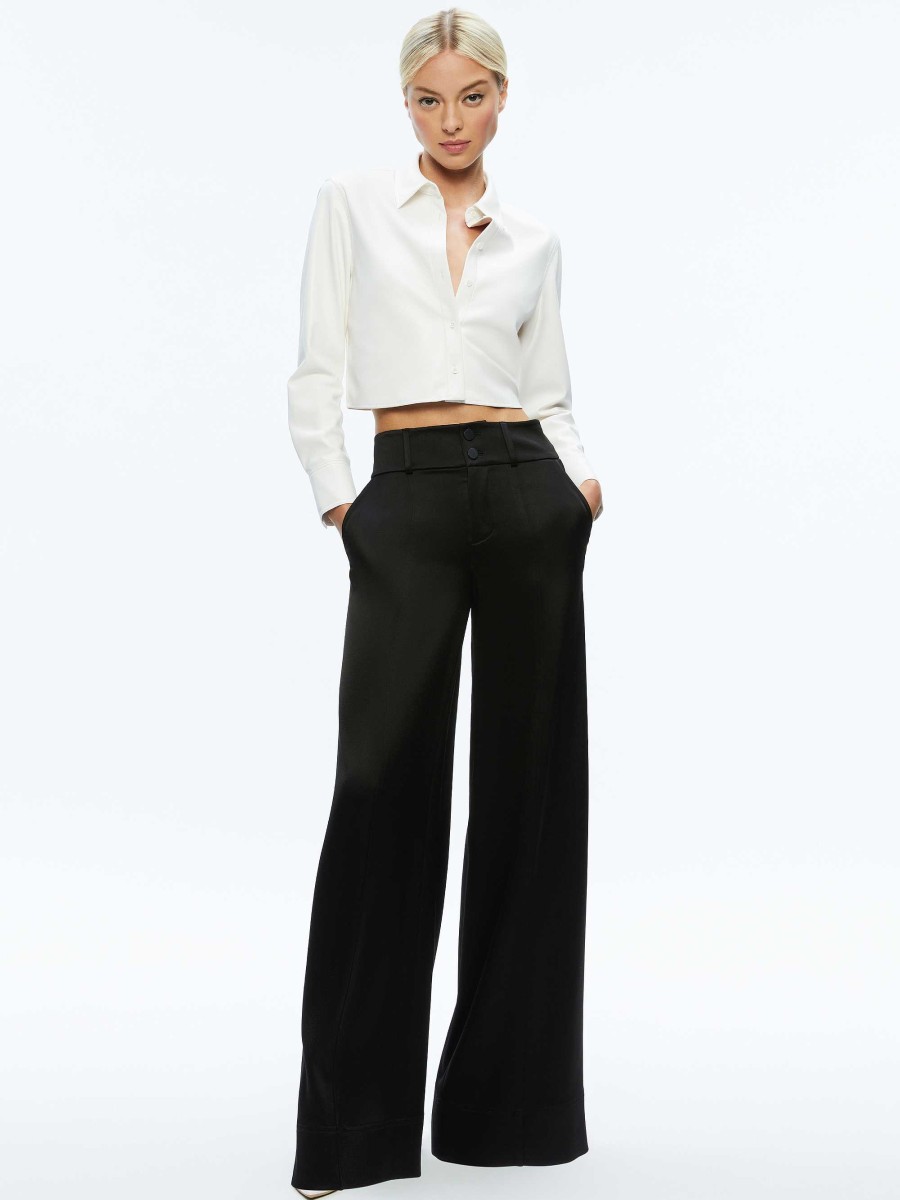 Alice and Olivia Leon Cropped Vegan Leather Button Down | Tops