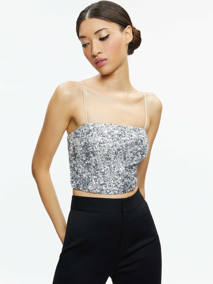 Alice and Olivia Ceresi Sequin Bandeau Crop Top | Tops