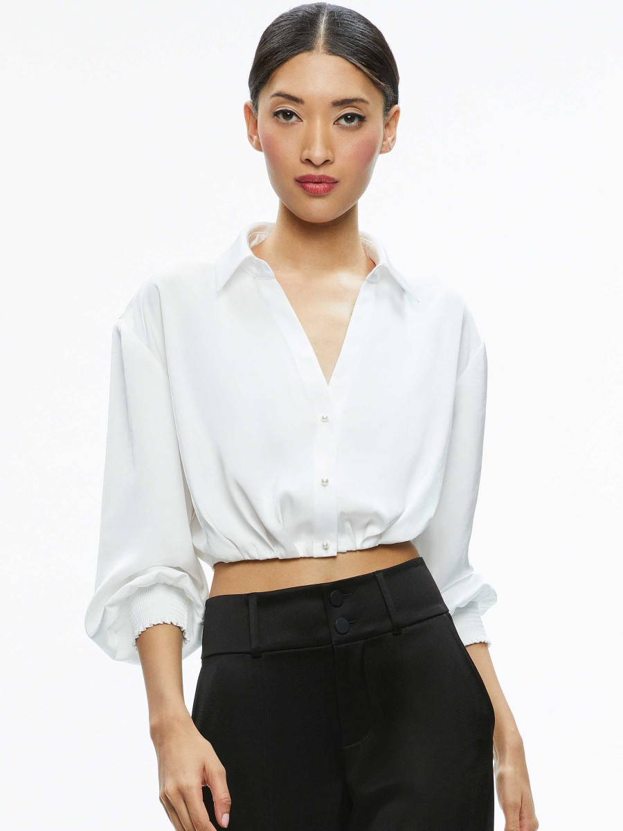 Alice and Olivia Pierre Pleated Back Button Down | Tops