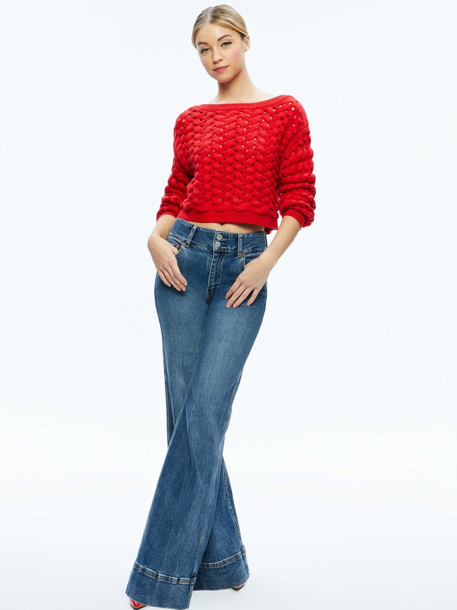 Alice and Olivia Allene Cable Knit Crewneck | Sweaters