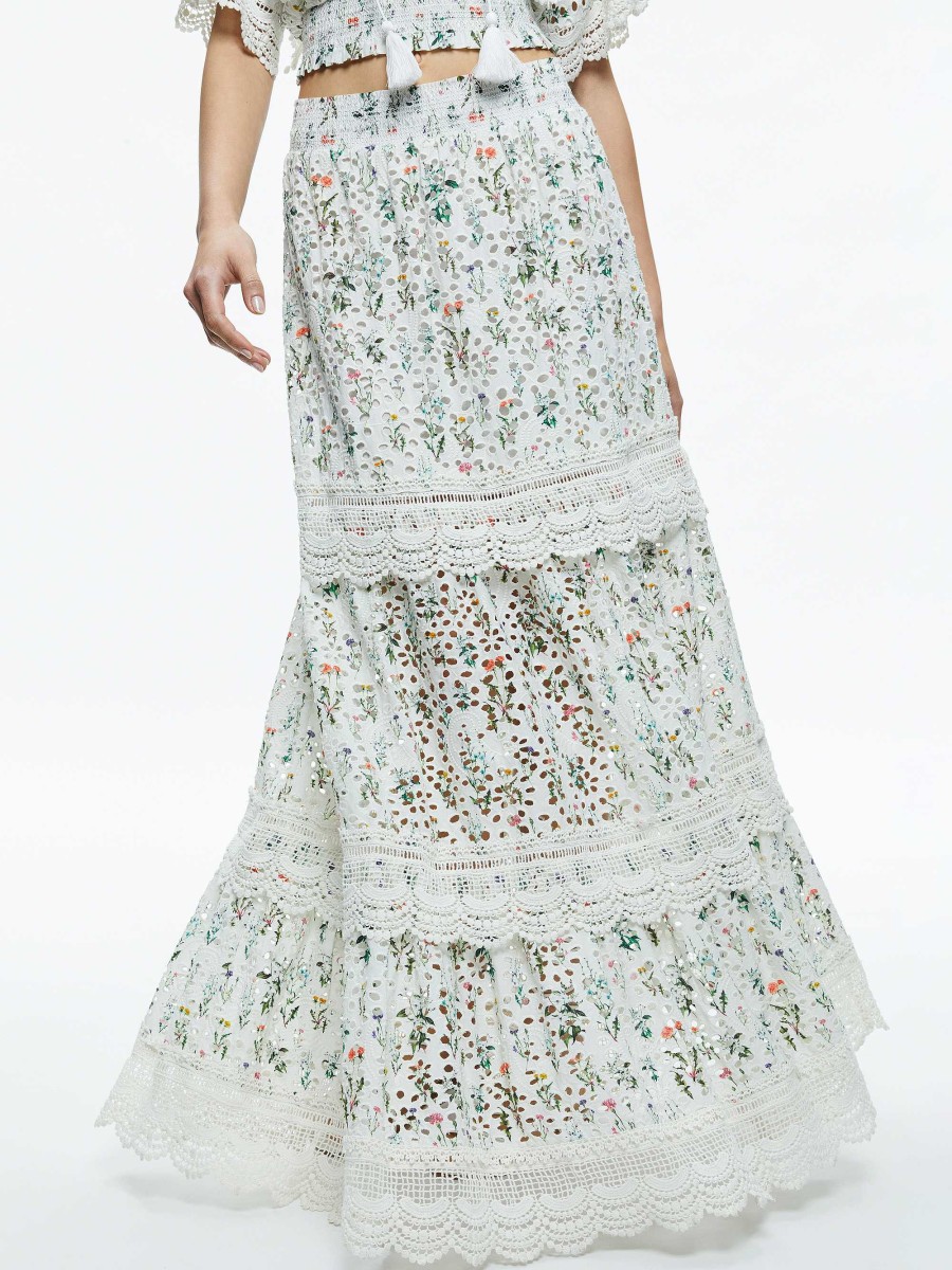 Alice and Olivia Reise Embroidered Tiered Maxi Skirt | Skirts