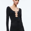 Alice and Olivia Kalena Scoop Neck Cutout Bodysuit | Tops