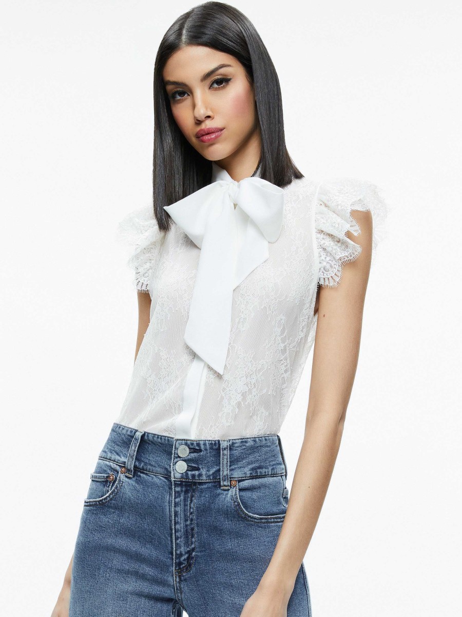 Alice and Olivia Talulah Ruffled Lace Blouse | Tops