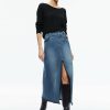 Alice and Olivia Rye Denim Maxi Skirt With Vegan Leather | Skirts