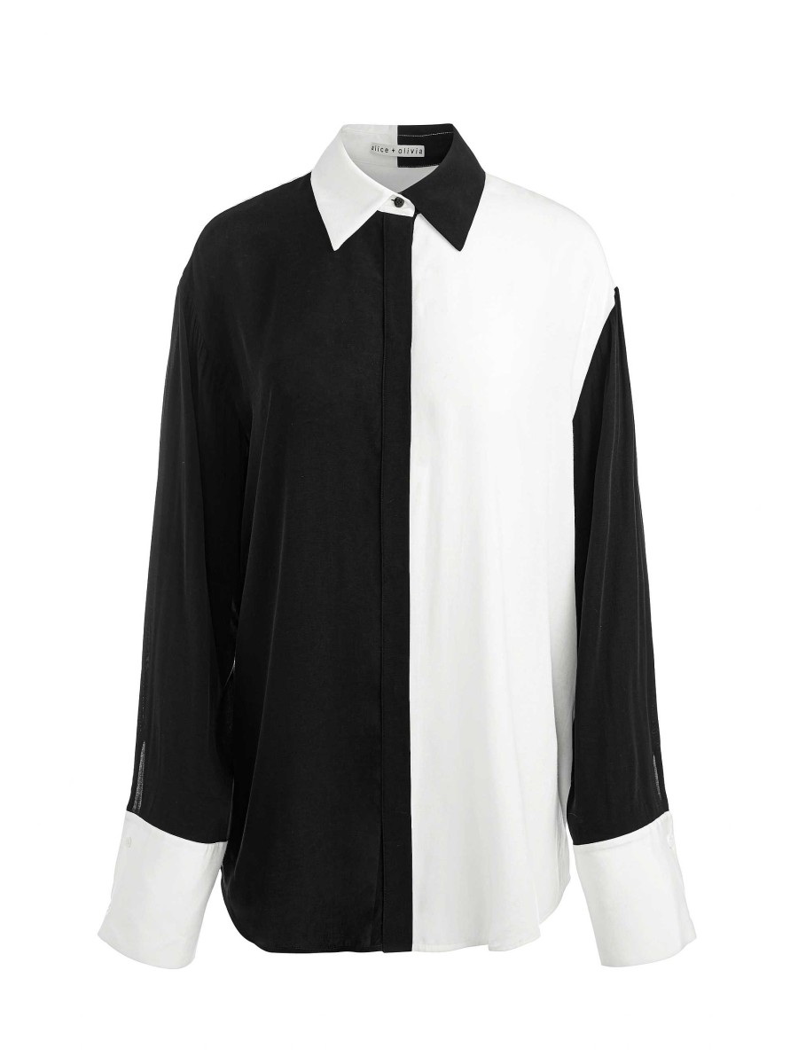 Alice and Olivia Finely Oversized Button Down Shirt | Tops