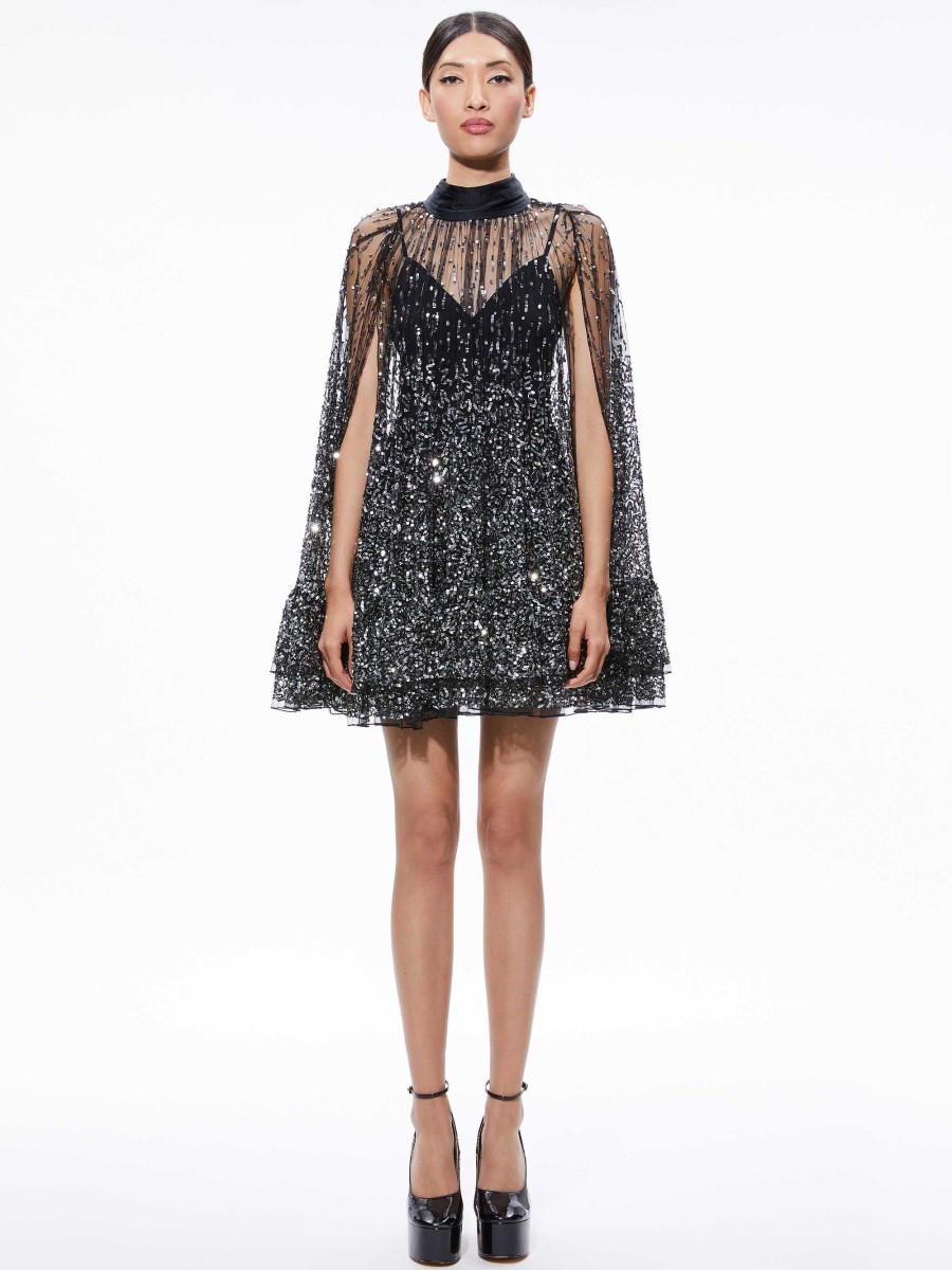 Alice and Olivia Zenon Sequin Cape Mini Dress | Dresses