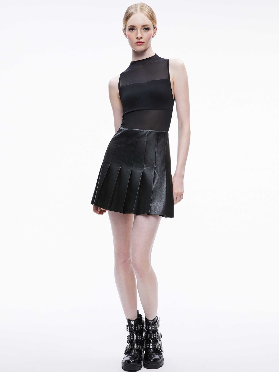 Alice and Olivia Chara Vegan Leather Pleated Mini Dress | Dresses