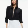 Alice and Olivia Willa Relaxed Placket Top With Piping Detail | Tops