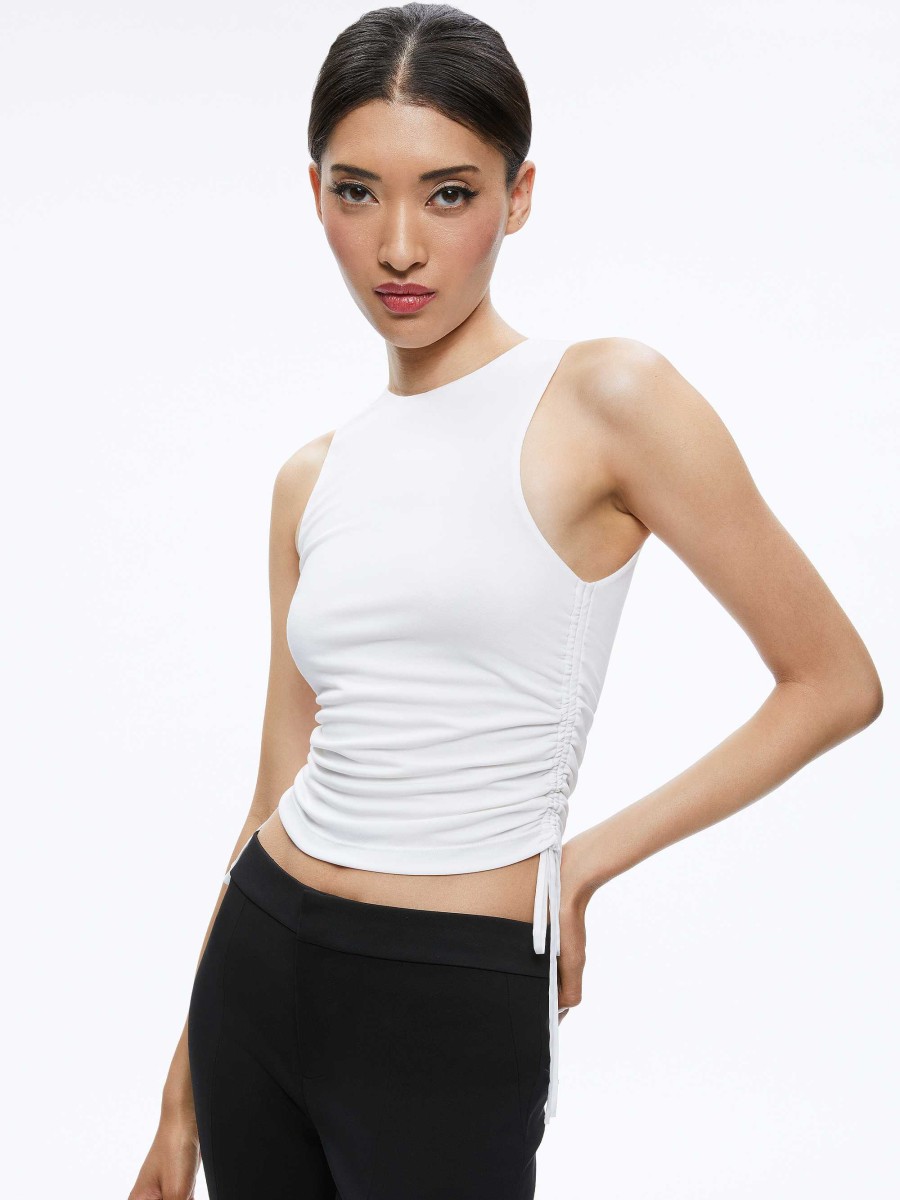 Alice and Olivia Chrissy Crewneck Ruched Crop Top | Tops