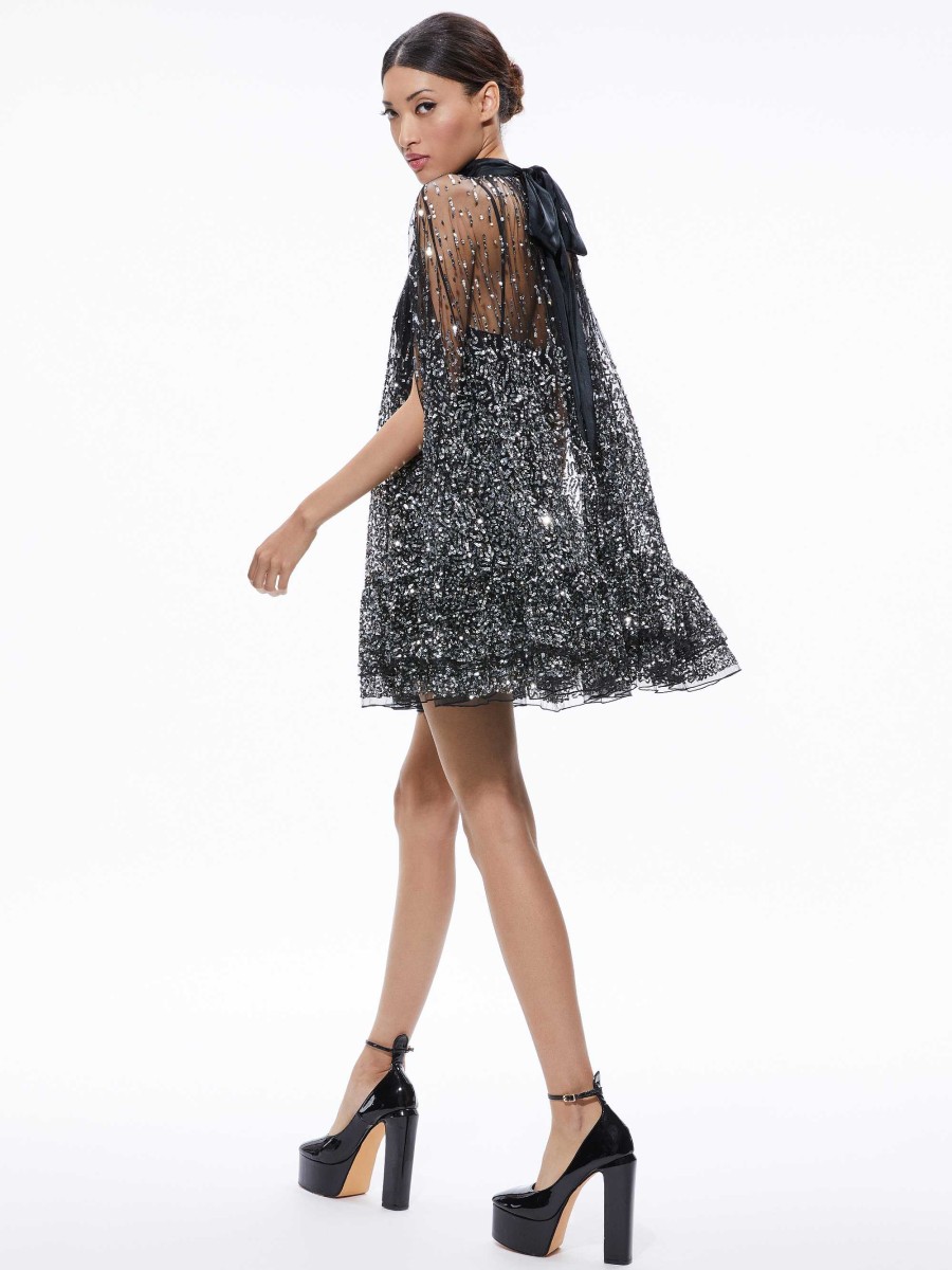 Alice and Olivia Zenon Sequin Cape Mini Dress | Dresses