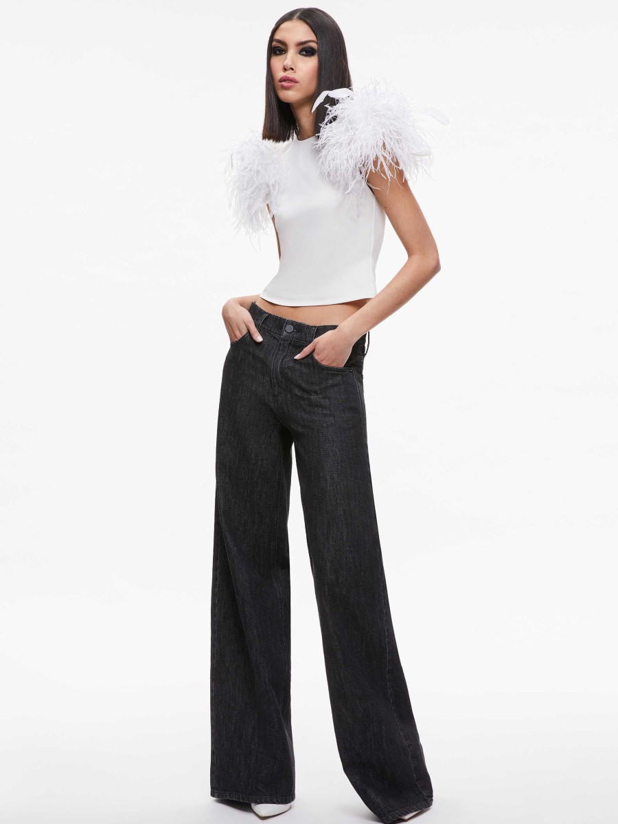 Alice and Olivia Tamica Feather Detail Top | Tops