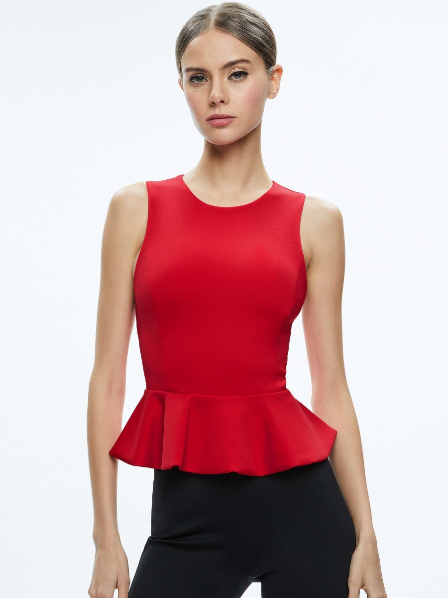 Alice and Olivia Poppy Crew Neck Peplum Top | Tops