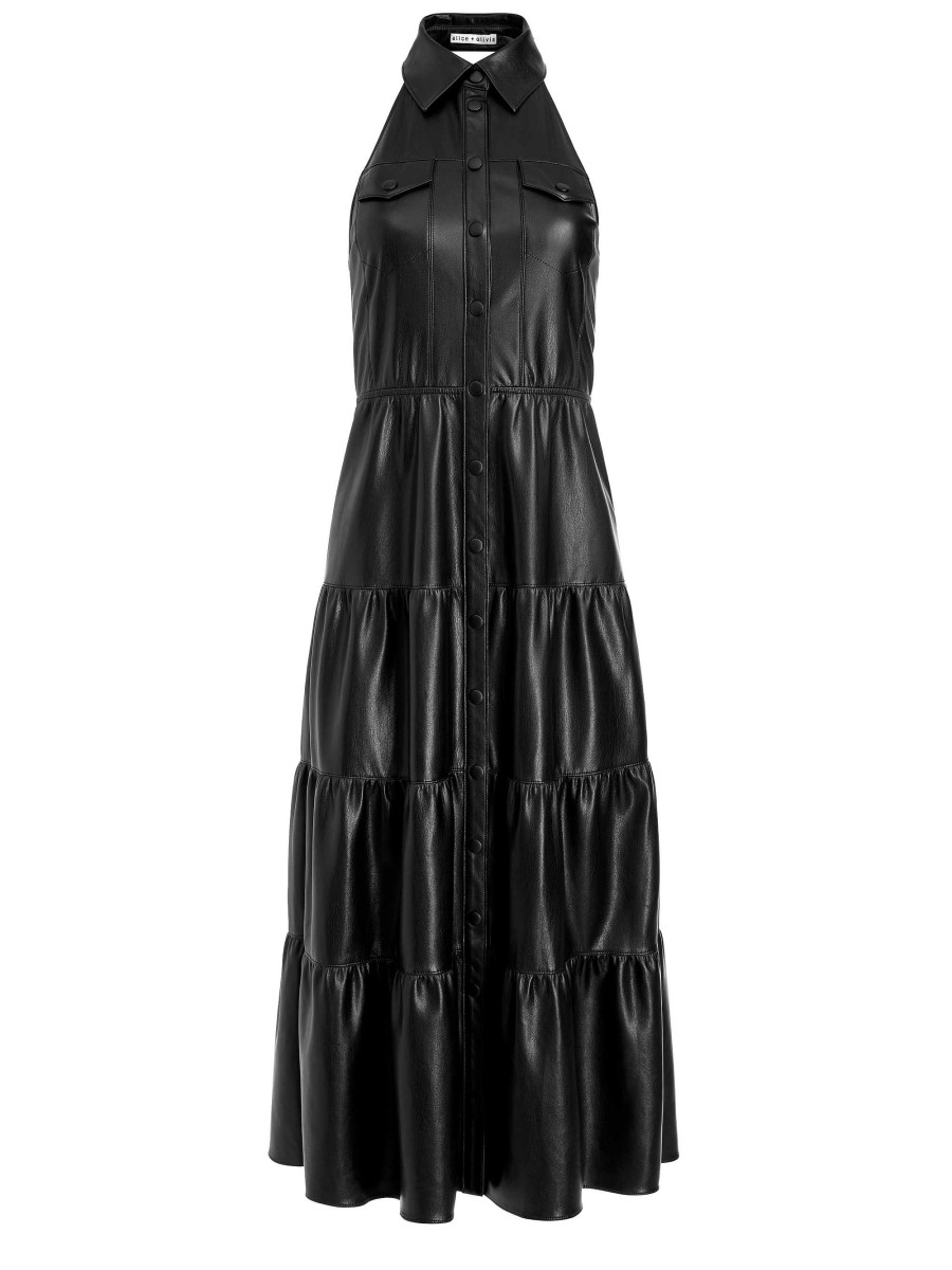 Alice and Olivia Miranda Vegan Halter Neck Tiered Midi Dress | Dresses