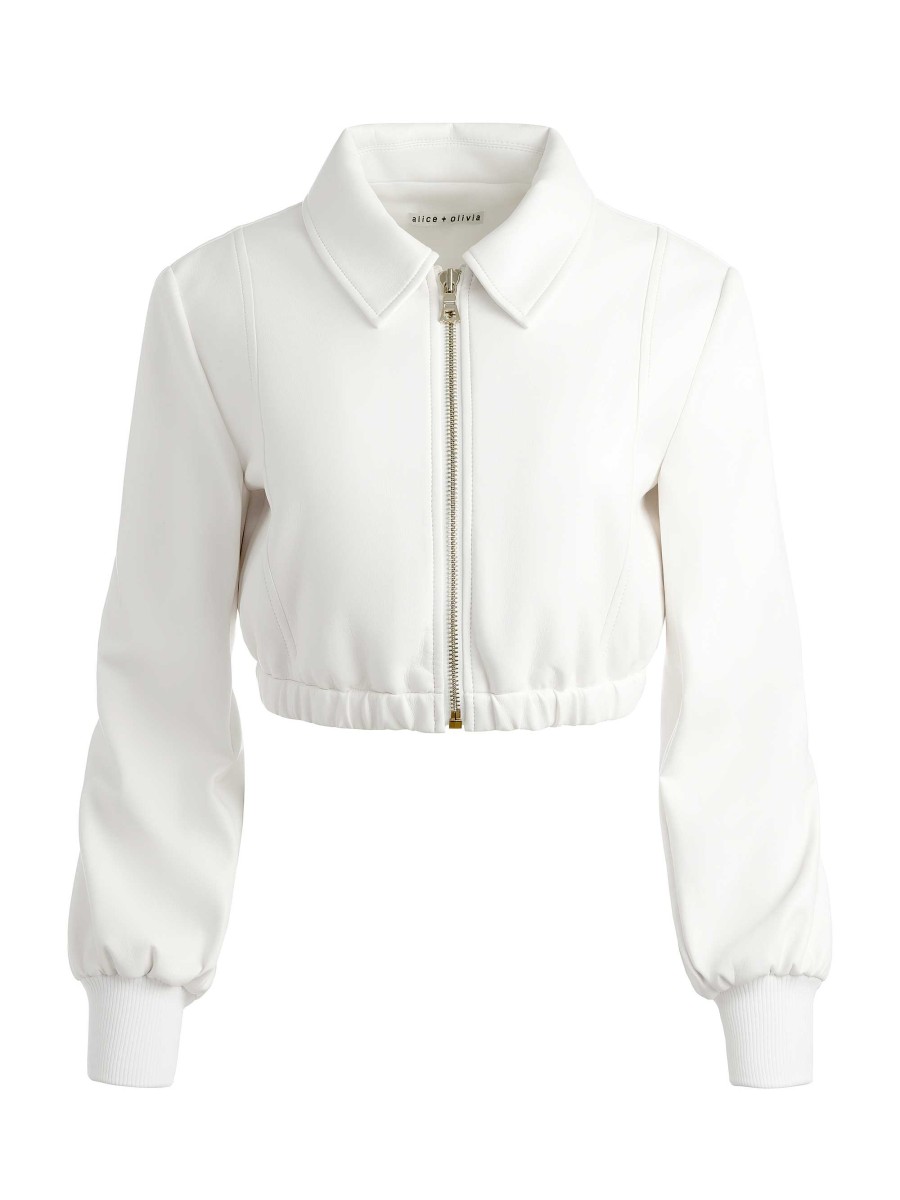 Alice and Olivia Della Cropped Vegan Leather Jacket | Jackets + Coats