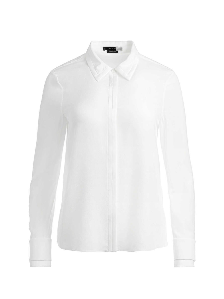 Alice and Olivia Willa Relaxed Placket Top With Piping Detail | Tops