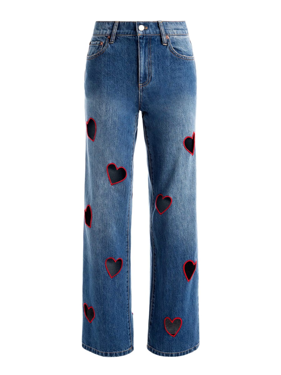 Alice and Olivia Karrie Embroidered Heart Cutout Jean | Pants