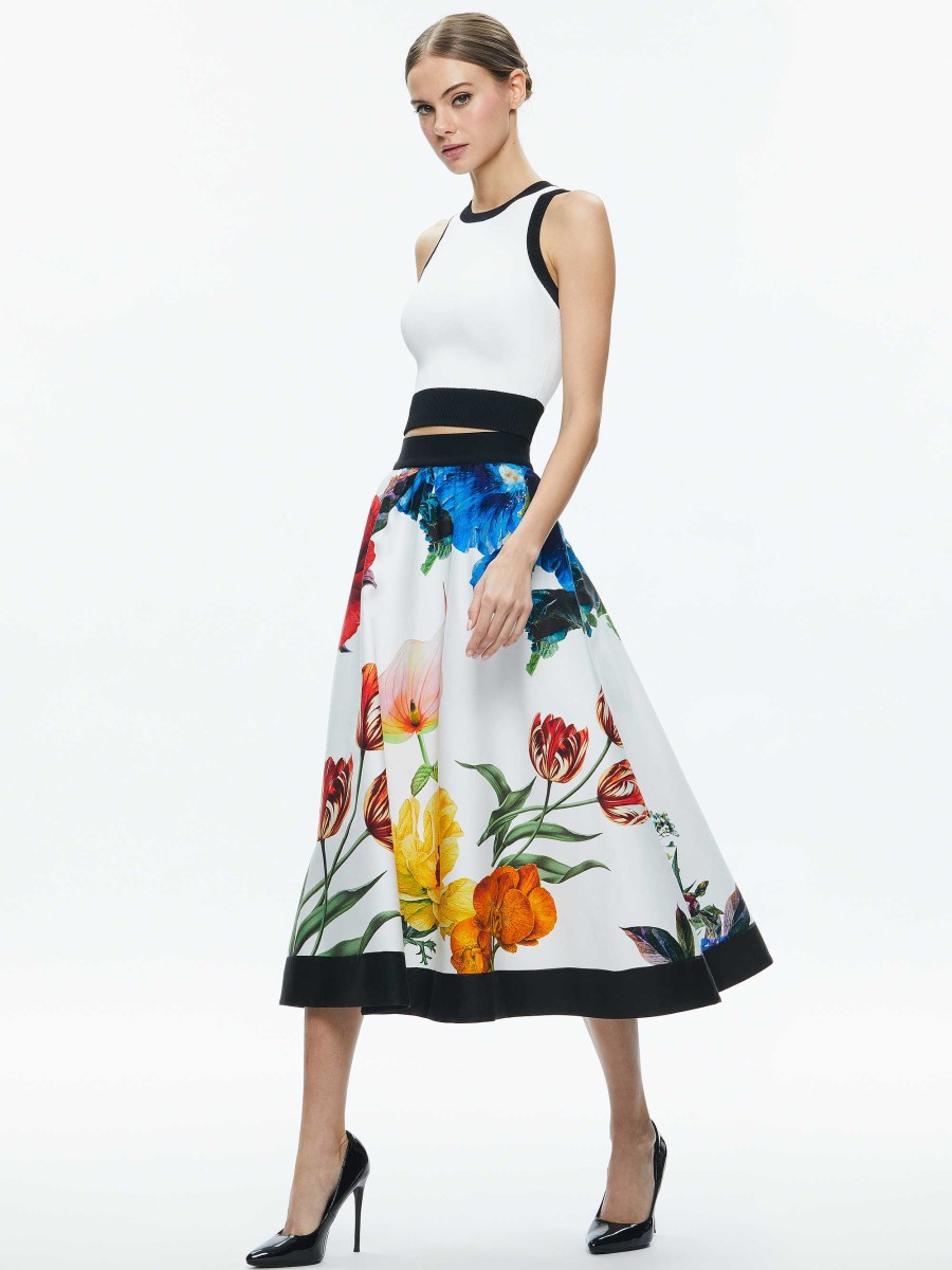 Alice and Olivia Earla High Rise Flared Midi Skirt | Skirts