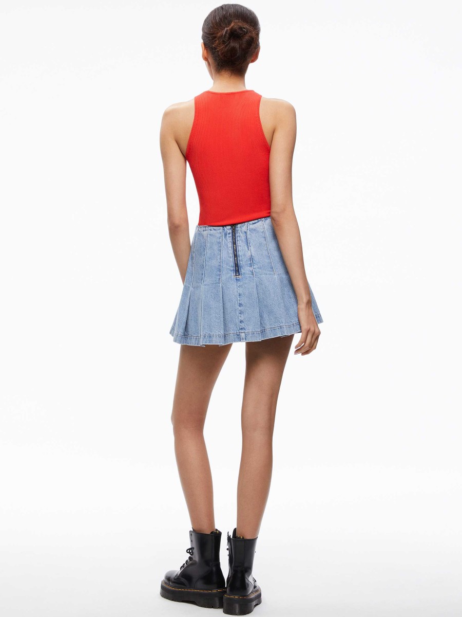 Alice and Olivia Carter Pleated Denim Mini Skirt | Skirts