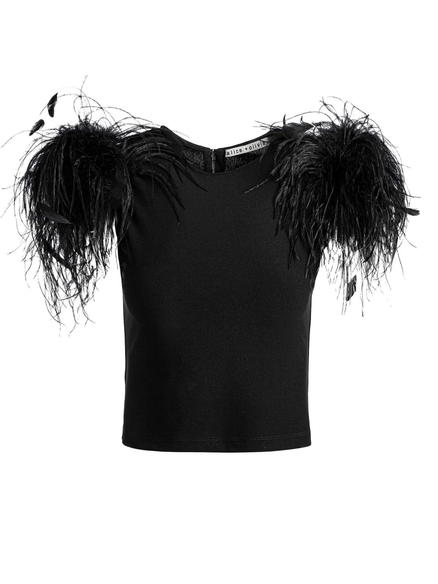 Alice and Olivia Tamica Feather Detail Top | Tops