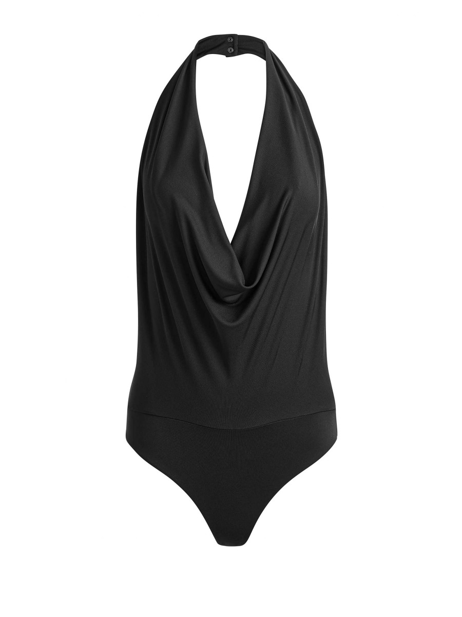 Alice and Olivia Dani Halter Deep Cowl Neck Bodysuit | Tops