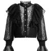 Alice and Olivia Delpha Ruffle Lace Blouson Sleeve Cropped Top | Tops