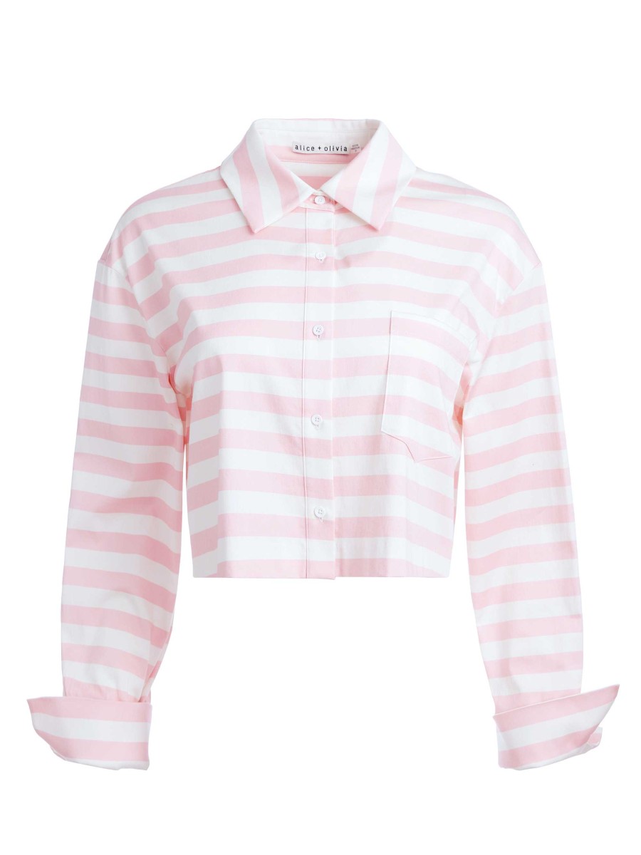 Alice and Olivia Finely Cropped Oversized Button Down Shirt | Tops