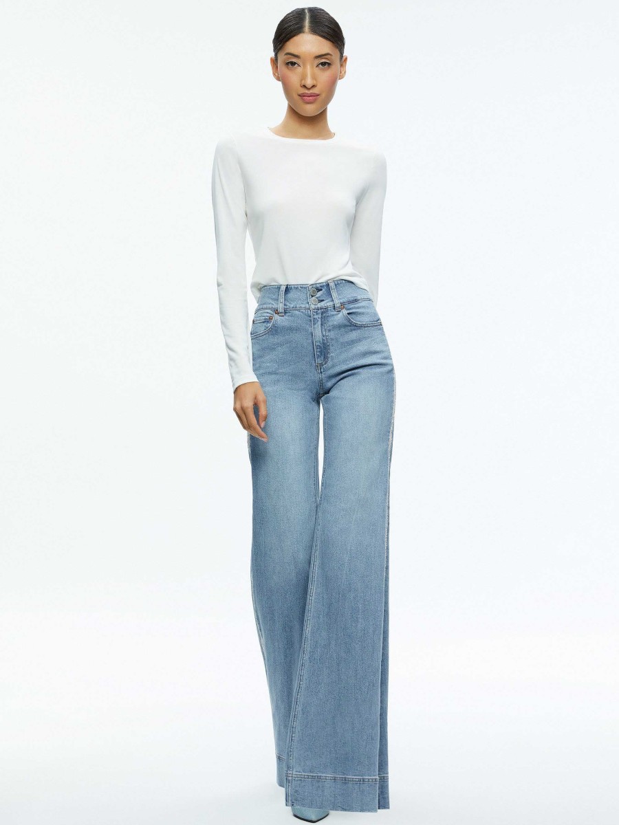 Alice and Olivia Missa High Rise Wide Leg Crystal Side Jean | Pants