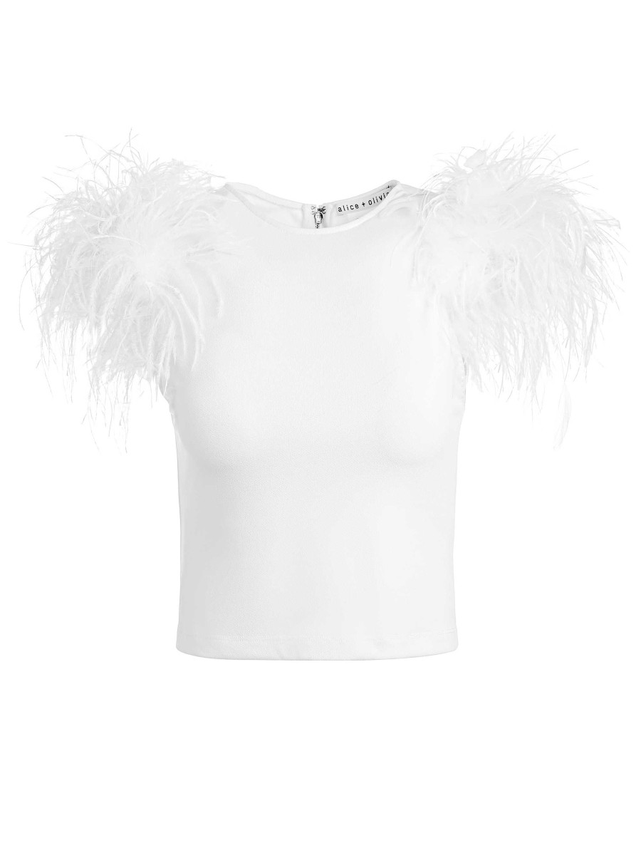 Alice and Olivia Tamica Feather Detail Top | Tops