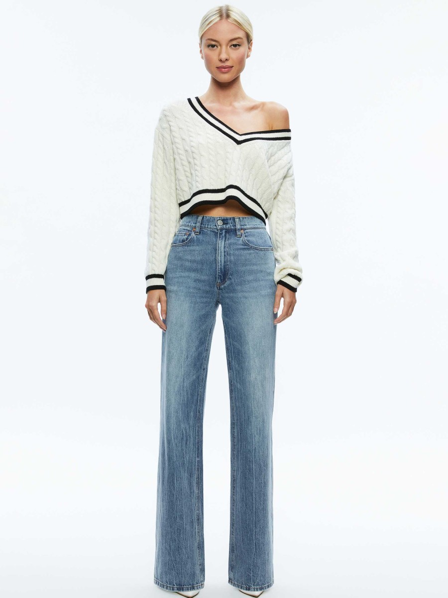 Alice and Olivia Ayden Cropped V-Neck Pullover | Sweaters