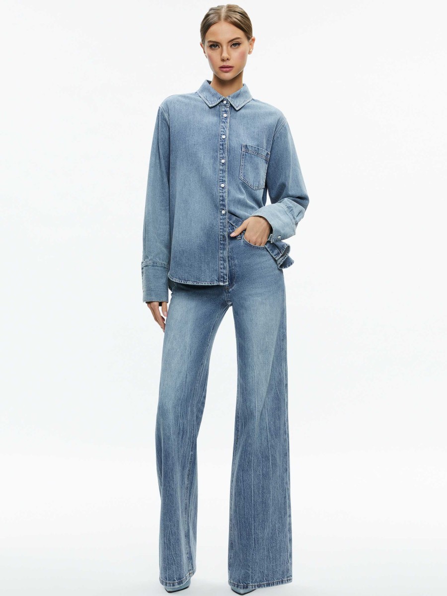 Alice and Olivia Finely Denim Button Down | Tops