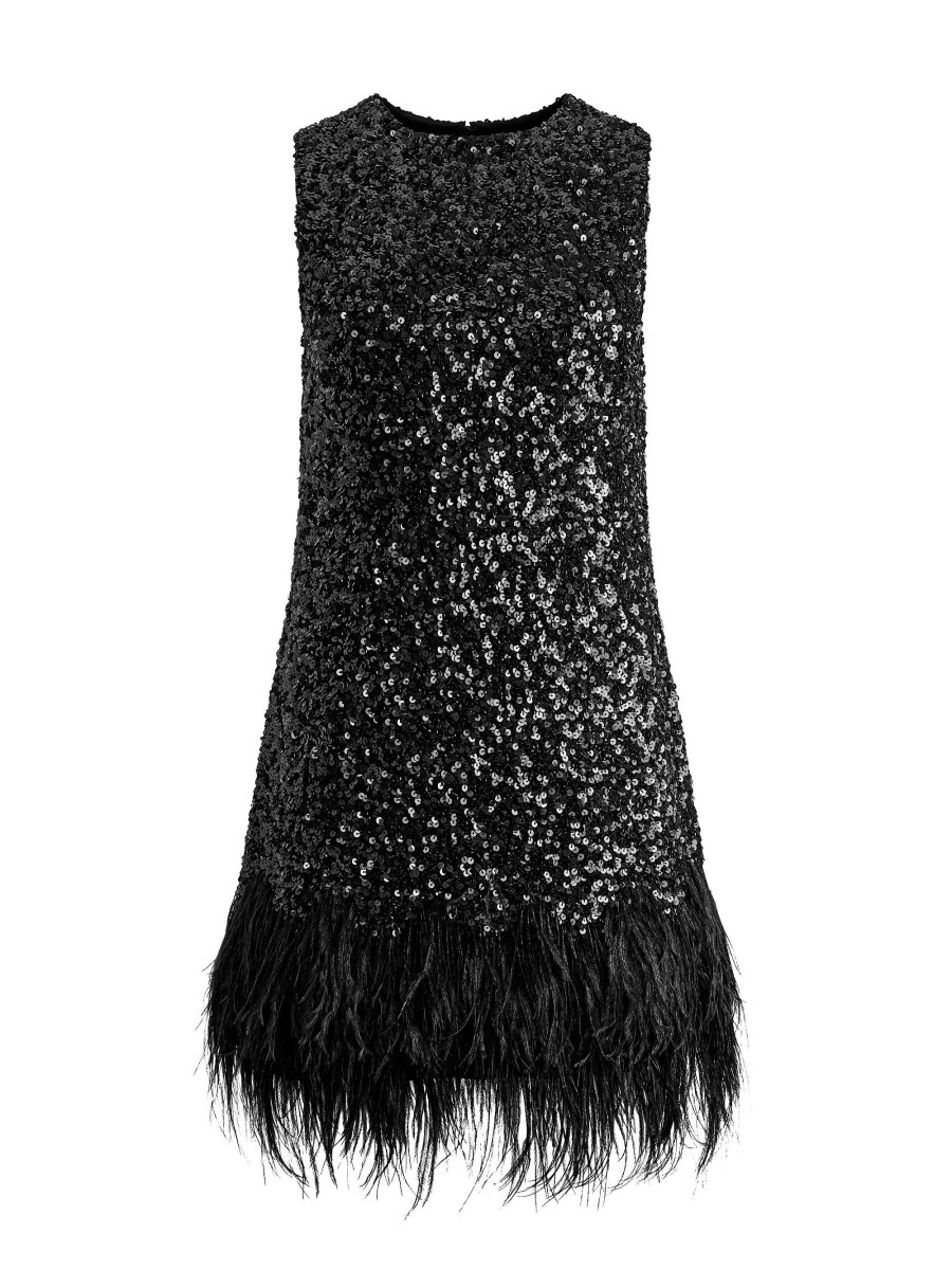 Alice and Olivia Coley Embellished Feather Trim Mini Dress | Dresses