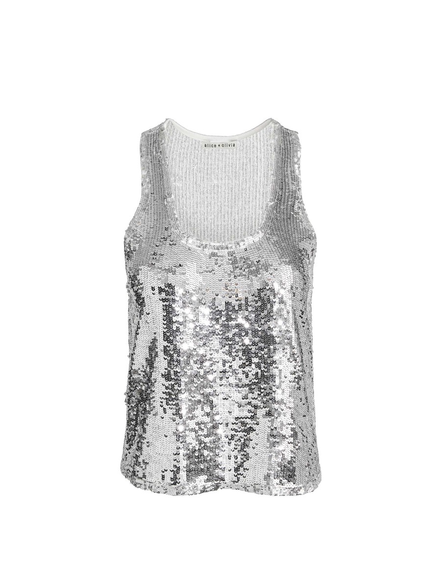 Alice and Olivia Avril Sequin Boxy Tank | Tops