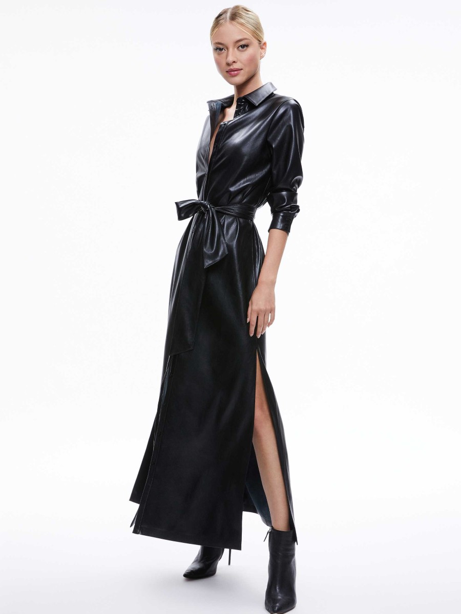 Alice and Olivia Chassidy Vegan Leather Maxi Shirt Dress | Dresses