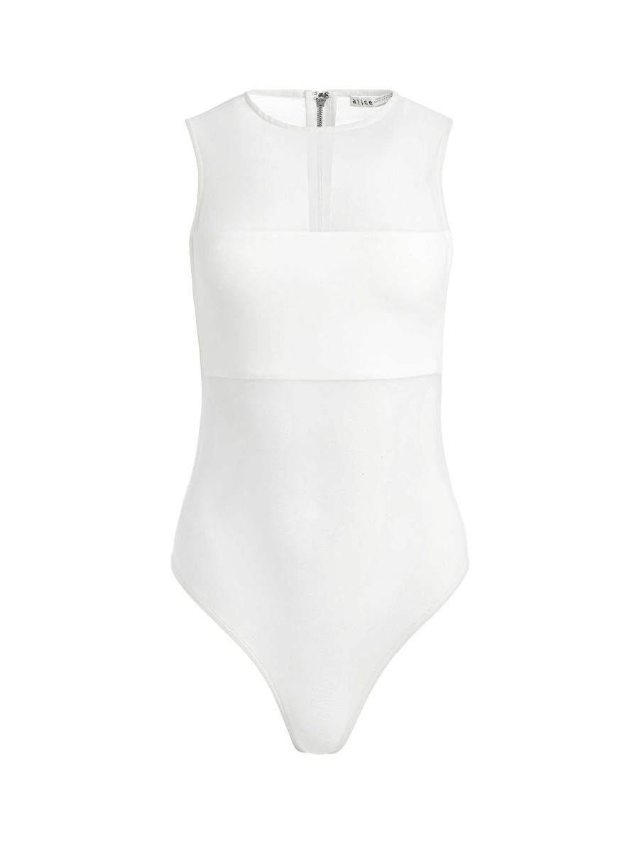 Alice and Olivia Nichol High Neck Sleeveless Mesh Bodysuit | Tops